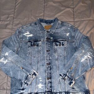 American Eagle Outfitters Men's Blue Distressed Jacket